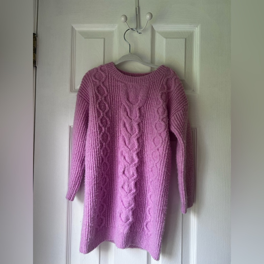 Pink Cable Knit Sweater Dress